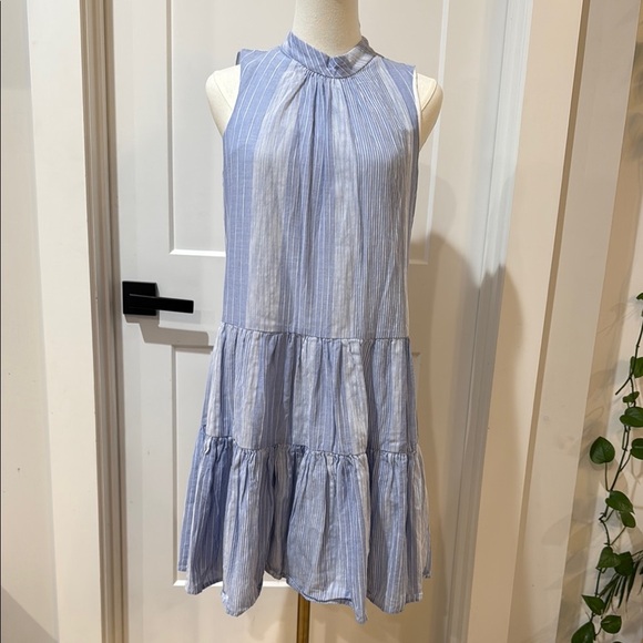 Calvin Klein Size 10 High Neck Sleeve Less Midi Tiered ruffle Hem Dress - Picture 1 of 5